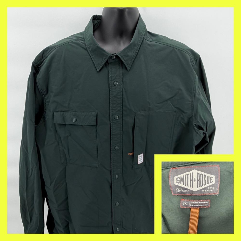 Smith + Rogue Technical Shirt Mens 3XL Green Long Sleeve Stretch Utility Snap